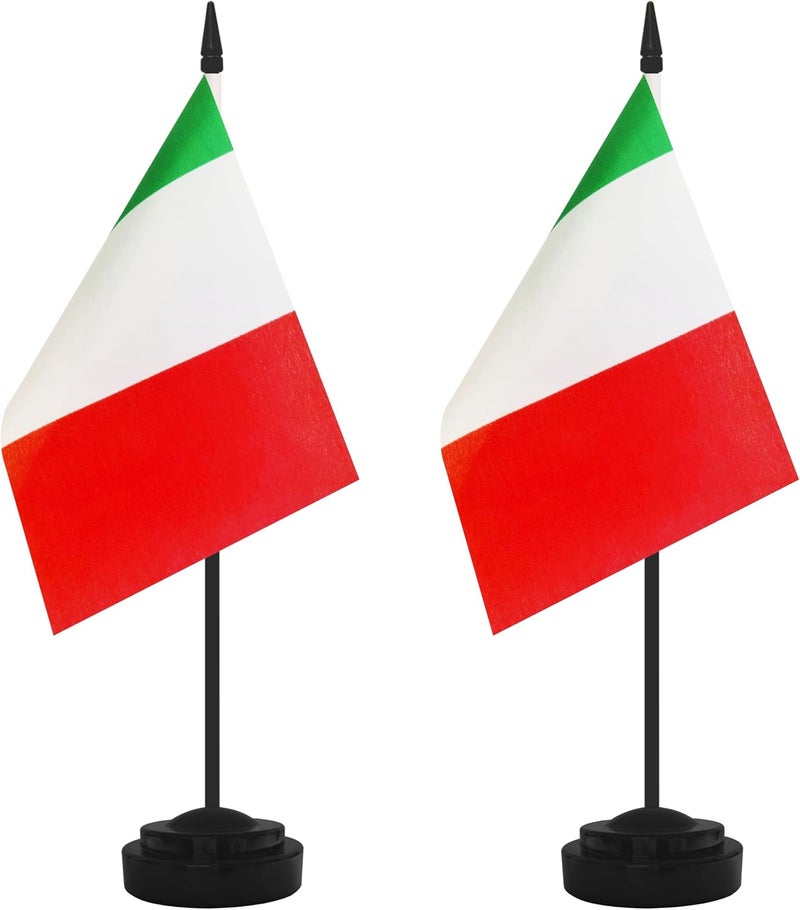 Yamiuo 2 Pack Italy Desk Flag Set, Italian Desktop Small Miniature Table Office Flag with 12" Black Pole and Black Base, Offices, Classroom, Home, Festival Decoration (Italy) - Image 1